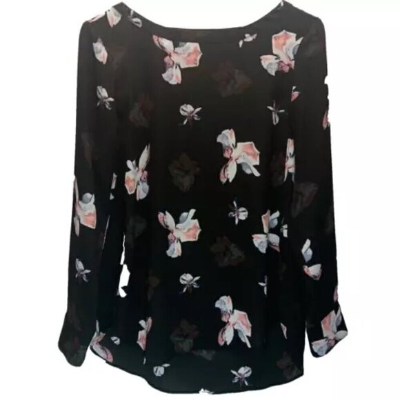 Banana Republic Ladies Semi Sheer Pullover Blouse Black Floral Print Size XS - Picture 1 of 6
